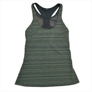 LULULEMON Striped Tank w/ Built-in Bra, Mesh Panel, Black & Green Space Dye Sz 8